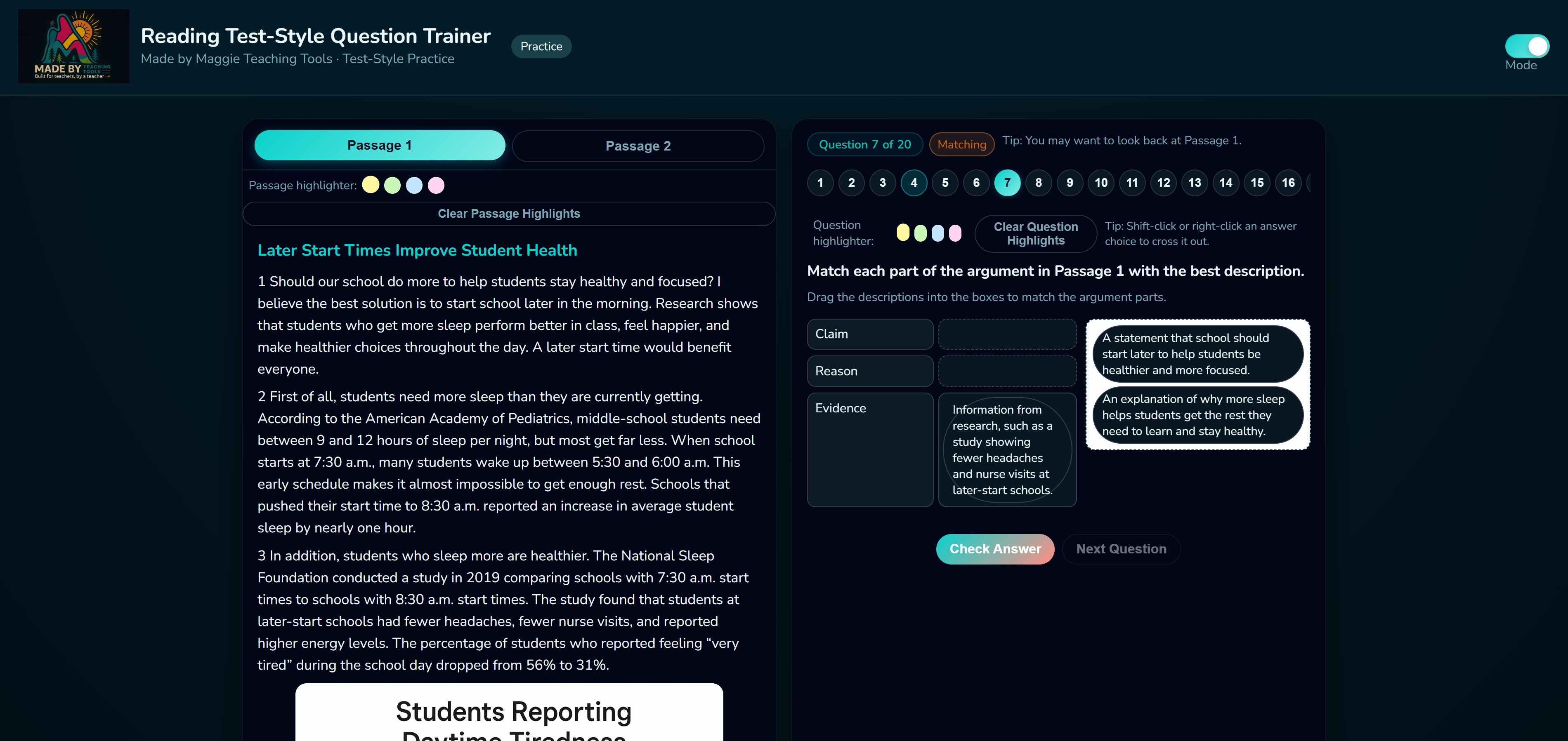 Drag and drop tiles for chronological order and matching questions